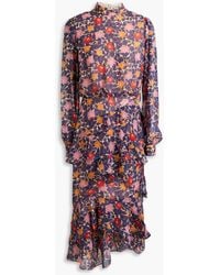 Saloni - Isa Ruffled Printed Silk-chiffon Midi Dress - Lyst