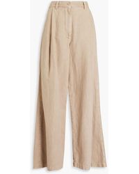 Brunello Cucinelli - Bead-embellished Cotton And Linen-blend Twill Wide-leg Pants - Lyst