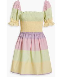 Olivia Rubin - Shirred Striped Twill Mini Dress - Lyst