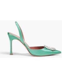 AMINA MUADDI - Camelia Crystal-Embellished Satin Slingback Pumps - Lyst