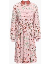 Valentino Garavani - Pintucked Floral-print Silk Crepe De Chine Dress - Lyst
