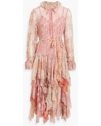 Zimmermann - Ruffled Floral-print Silk-georgette Midi Dress - Lyst