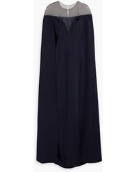 Marchesa - Cape-effect Embellished Tulle-trimmed Crepe Gown - Lyst