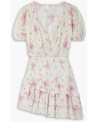 LoveShackFancy - Keelin Crochet-trimmed Floral-print Swiss-dot Cotton Mini Dress - Lyst