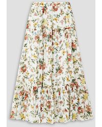 Erdem - Olympia Tiered Ruffled Floral-print Cotton-voile Maxi Skirt - Lyst