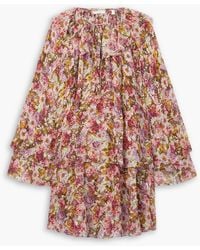Doen - Idette Tiered Ruffled Floral-print Silk-georgette Mini Dress - Lyst