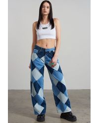 The Ragged Priest Patchwork Low Rise Baggy Jean - Blue