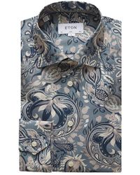 Eton of Sweden Blue Bold Paisley Print Slim Cotton Shirt