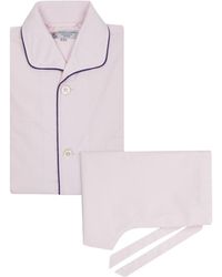 Turnbull & Asser Plain Pink Cotton Pyjamas With Navy Piping