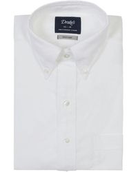 Drake's White Regular Solid Oxford Shirt