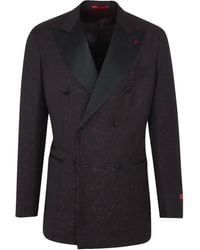 Isaia Burgundy Wool Paisley Brocade Double Breasted Dinner Jacket - Multicolour