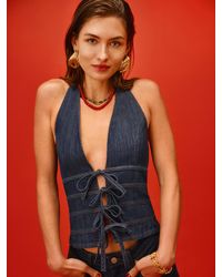 Reformation - Kyleigh Denim Halter Top - Lyst