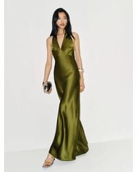 self portrait olive green dress Rent The Breslin Metallic Green Midi Dress By Reformation main image 0