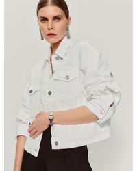 Reformation Mette Lived-In Denim Bomber Jacket in Blue | Lyst