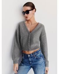 Reformation - Sloane Regenerative Wool Cropped V-Neck Cardigan Mid - Lyst