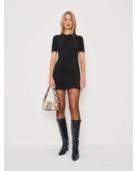 short knit dress long sleeve Black Ribbed Knit Wool Blend Short Sweater Dress main image 0