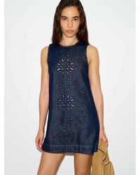 white christmas dresses Raesha Frill Denim Mini Dress - Indigo Blue