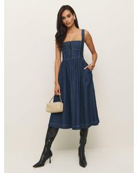 Reformation - Tagliatelle Denim Midi Dress - Lyst