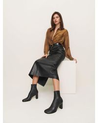 Reformation - Stretch Leather Block-Heel Ankle Boots - Lyst