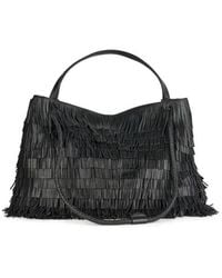 VISONA - Borsa Con Frange Grande Nero - Lyst
