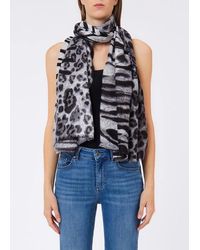 Liu Jo - Stola Animalier Nera E Grigia - Lyst