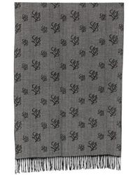 Liu Jo - Stola Nera Con Logo All Over E Frange - Lyst