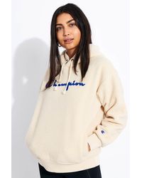 champion reverse weave diagonal logo blue crop hoodie