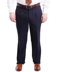 Arthur Black Classic Fit Navy & Brown Plaid Single Pleated Wool Dress Pants - Blue