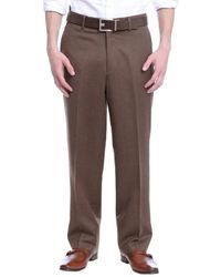 Arthur Black Classic Fit Solid Flannel Flat Front Wool Dress Pants - Brown