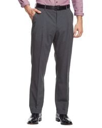 Nautica Regular Fit Mini Check Flat Front Stretch Wool Blend Dress Pants - Gray