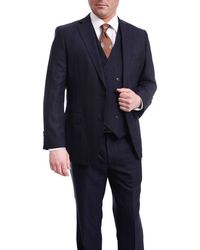 Men's Arthur Black Classic Fit Brown Striped 2 Button 3 Piece Wool Pleated Suit 