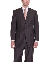 $395 Sean John Classic Fit Light Brown Plaid 3 Button Pleated Front Cuffed Suit 