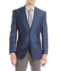 Marc New York By Andrew Mark Heather Blazer Sportcoat With Elbow Patches - Blue