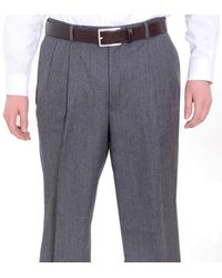 Nautica Regular Fit Herringbone Pleated Wool Dress Pants - Gray