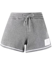 Thom Browne Cotton Contrast Cover Stitch Short in Grey Womens Clothing Shorts Mini shorts 
