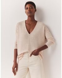 The White Company - Linen Rich Rolled Edge V-neck Sweater - Lyst