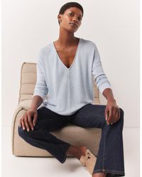 The White Company - Linen Rich Rolled Edge V-neck Sweater - Lyst