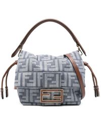Fendi - Denim-Effect Ff Jacquard Mamma Baguette Small Bag - Lyst