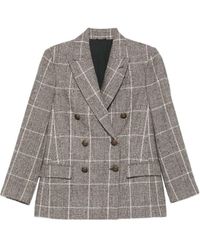 Brunello Cucinelli - Alpaca And Wool Prince Of Wales Double-Breasted Blazer With Monili - Lyst