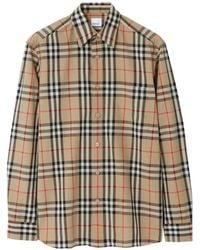 Burberry - Check Motif Cotton Shirt - Lyst