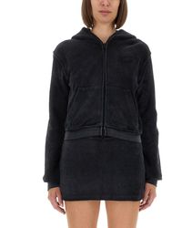 Alexander Wang - Cropped Cotton Terry Sweatshirt With Zip-Up Front - Lyst