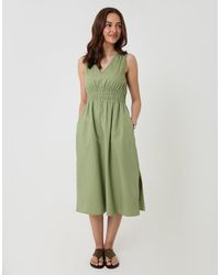 Threadbare - Ruched Waist Denim Midi Dress - Lyst