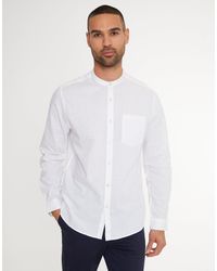 Threadbare - Grandad Collar Linen Blend Long Sleeve Shirt - Lyst
