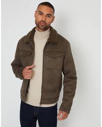 Threadbare - Faux Suede Borg Lined Aviator Jacket - Lyst