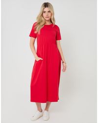 Threadbare - Pure Cotton Midi Smock Dress With Pockets - Lyst