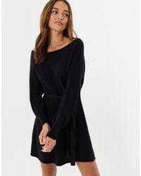 Threadbare - Slash Neck Belted Mini Jumper Dress - Lyst