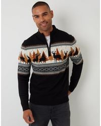 Threadbare - Reindeer Fairisle Quarter Zip Christmas Jumper - Lyst