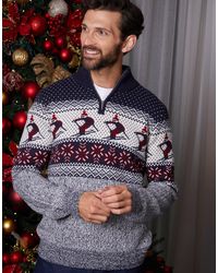 Threadbare - Ski Fairisle Cable Knit Quarter Zip Jumper - Lyst