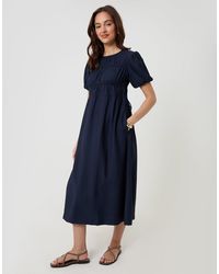 Threadbare - Ruched Drawstring Puff Sleeve Midi Dress - Lyst