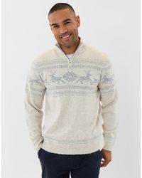 Threadbare - Reindeer Fairisle Quarter Zip Christmas Jumper - Lyst